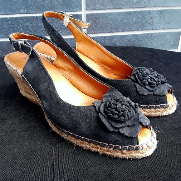 Browns Black Suede Espadrille Sling-back Wedge Sandal - Picture 1 of 7